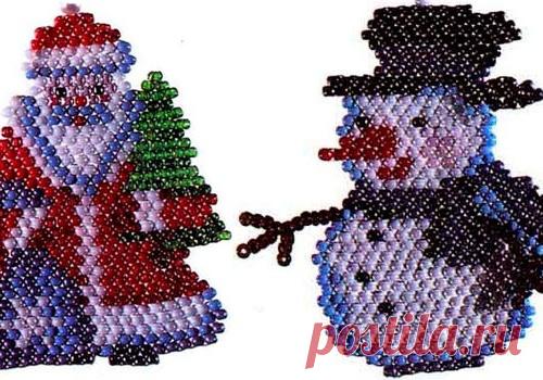 Брелки из бисера: Снеговик и Дед мороз