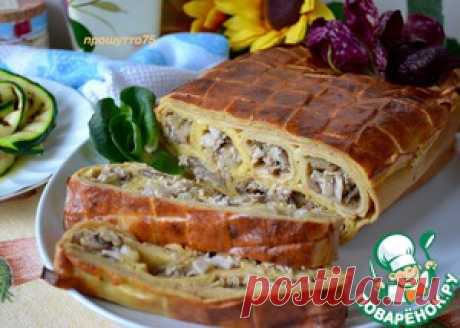 Блинный пирог с курицей и грибами - кулинарный рецепт