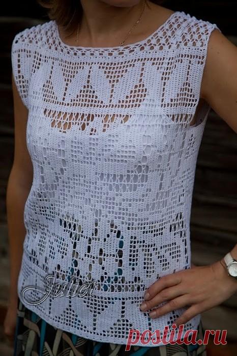 Белый топ филейным узором. Схемы https://barrellab.ru/belyiy-top-fileynyim-uzorom.html