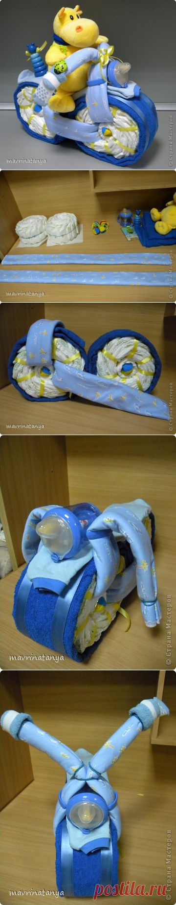 Подарок из памперсов для мальчика "Бегемот на велосипеде". Мастер-класс. | Страна Мастеров