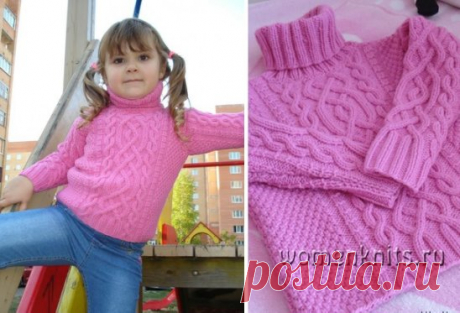 Розовый детский пуловер спицами с аранами
Описание: https://womanknits.ru/vyazanie-dlya-detej/pulovery-svitera-topy/rozovyj-detskij-pulover-spicami-s-aranami