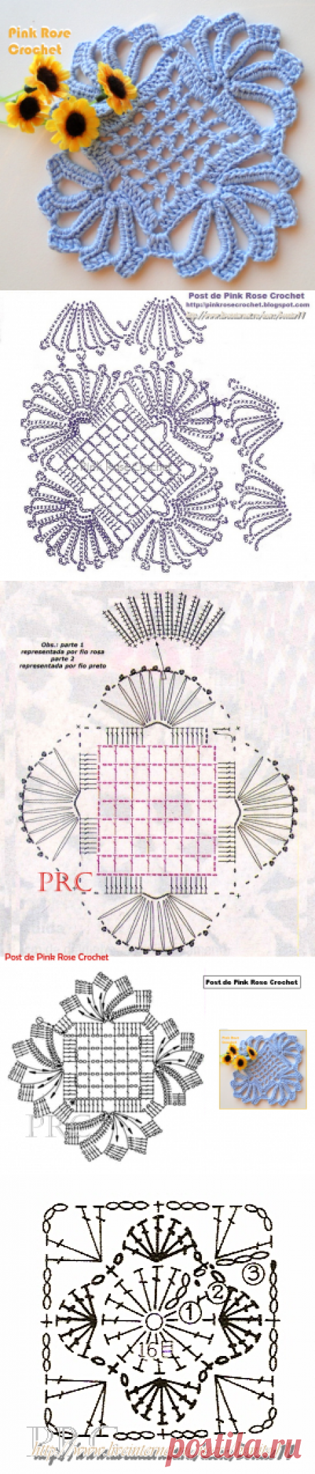 Мотив крючком-poste Pink Rose crochet...