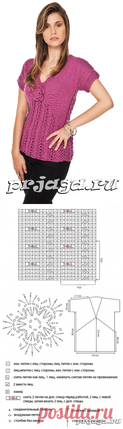 Розовый топ спицами