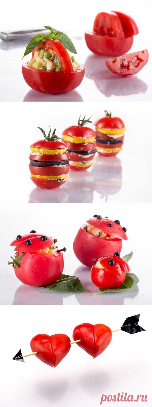 ЗАКУСКА - ТОМАТЫ !!!  **Корзиночки, Башенки, Божьи коровки, Сердечки на шпажке.