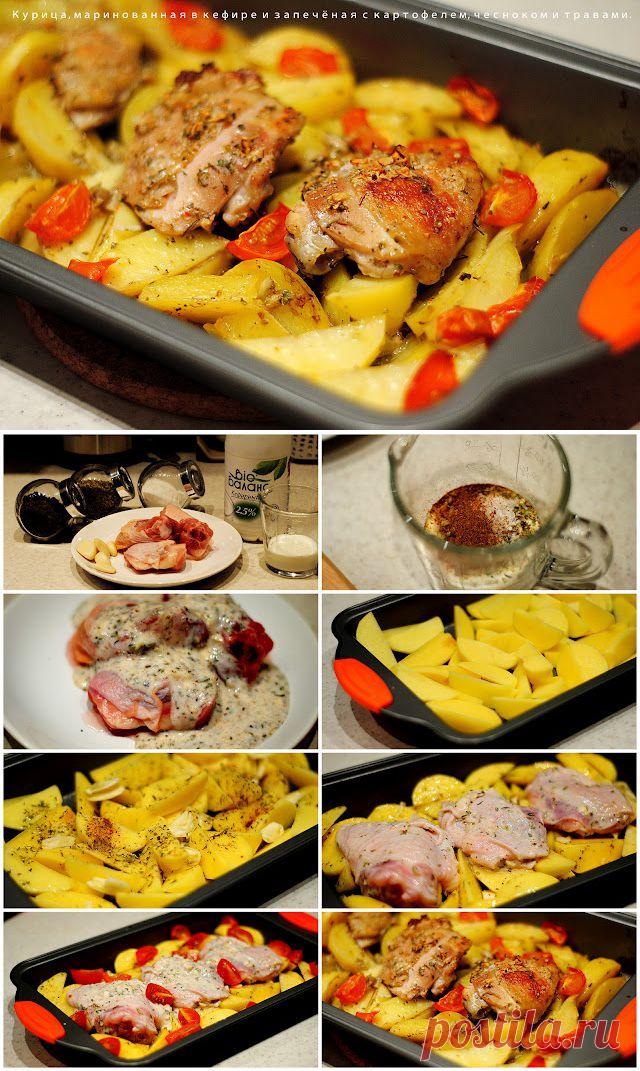 КУРИЦА, МАРИНОВАННАЯ В КЕФИРЕ, ЗАПЕЧЁННАЯ С КАРТОФЕЛЕМ, ТРАВАМИ И ЧЕСНОКОМ.