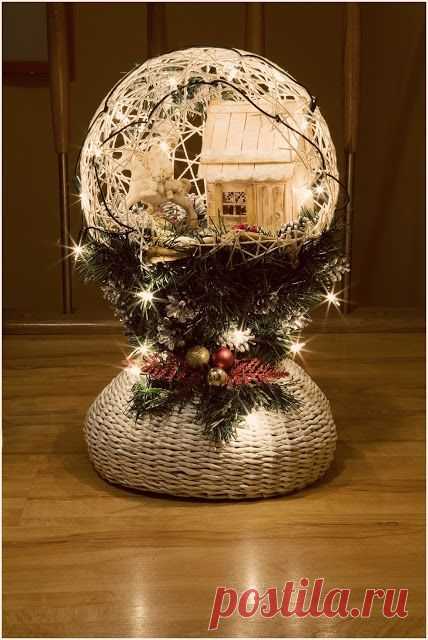 Замечательный ночник и новогодние елочные игрушки из ниток..