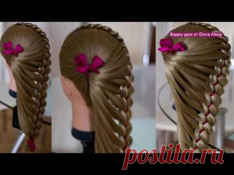 Оригинальная коса в школу  Детская причёска с лентой  Trenza Hair tutorial