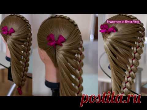 Оригинальная коса в школу  Детская причёска с лентой  Trenza Hair tutorial