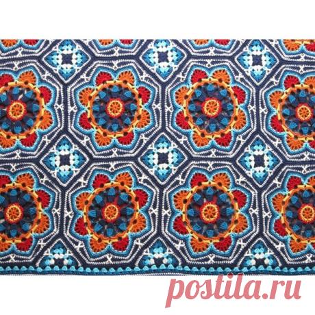 Необыкновенно красивый плед с восточным орнаментом связан крючком из мотивов. - Страна Мам