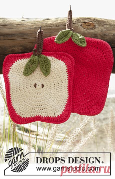 Sweet Apples - Crochet DROPS apple pot holders in "Paris". - Free pattern by DROPS Design