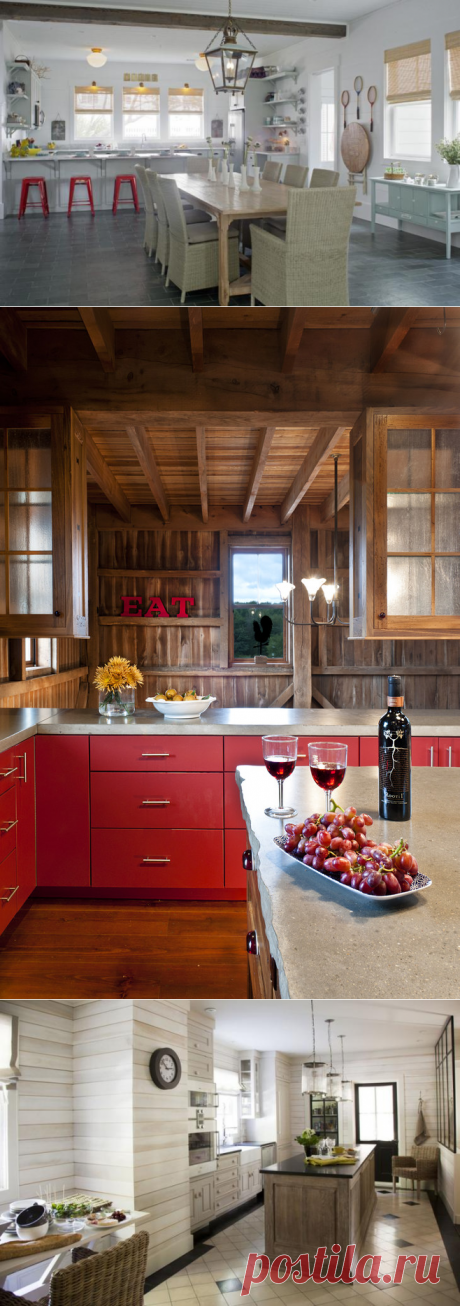 Кухня на даче: особенности дизайна в комнате с деревянными стенами