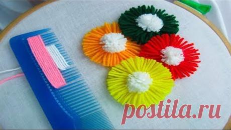 Hand Embroidery Amazing Trick# Sewing hack with hair comb# Easy Flower Embroidery Trick
