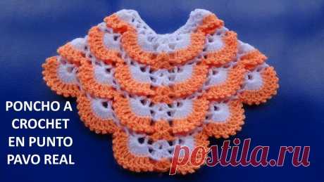 Poncho a crochet # 2 tejido en punto pavo real a crochet - YouTube
