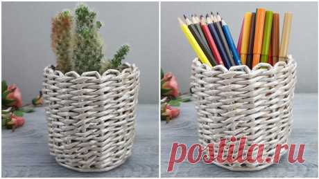 Супер Идея из Бумажных Трубочек Супер Идея из Бумажных ТрубочекТакая оригинальная корзинка из бумажных трубочек может быть отличным органайзером для фломестерив и карандашей, или стать крас...