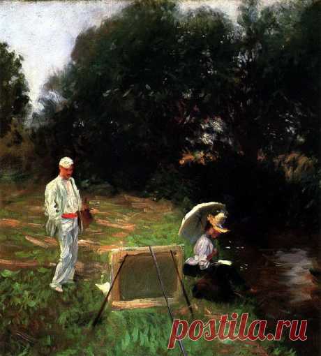 Dennis Miller Bunker Painting at Calcot 1888. Джон Сингер Сарджент. Описание картины, скачать репродукцию.