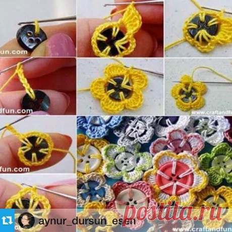 ARTE COM QUIANE - Paps e Moldes de Artesanato : Flor de Crochet no botão