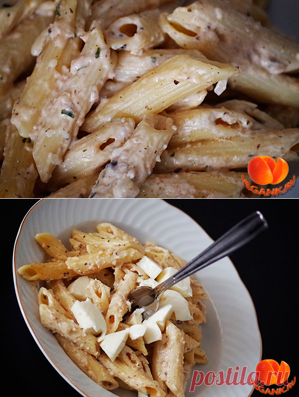 Макароны со сливочно-грибным соусом