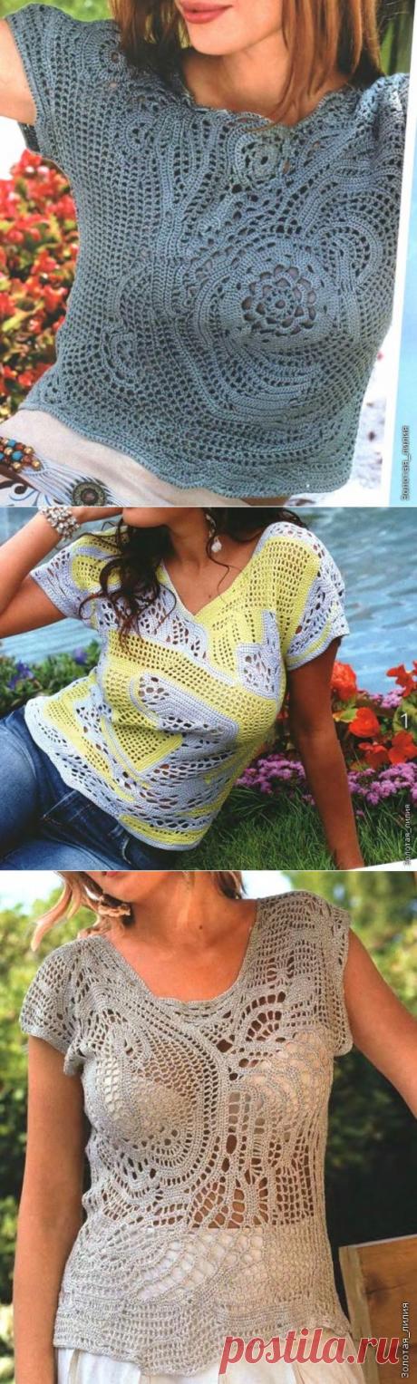 Блузки оригинальным способом вязания крючком.