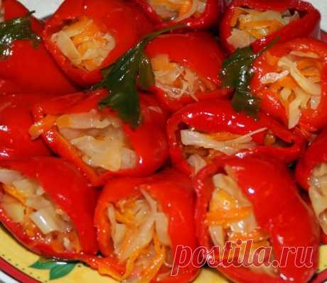 Перец, фаршированный капустой и морковью на зиму.