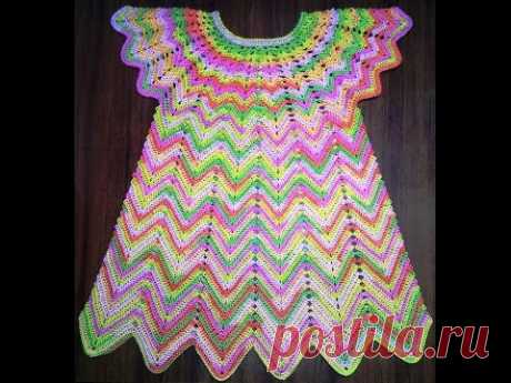 Летнее цветное платье 3-5 лет. 1 часть. Кокетка. Knit a beautiful dress hook.