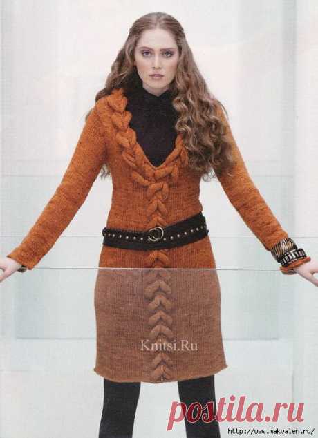 Платье с объемными косами спицами