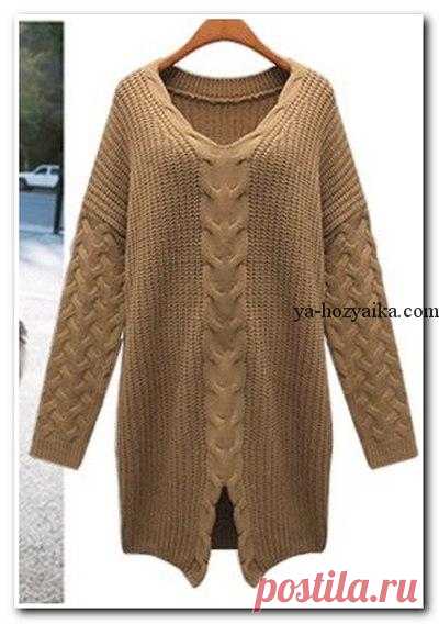 Туника с разрезом и косичками в стиле бохо.Схема здесь https://ya-hozyaika.com/vyazanie-spitsami/plat-ya-tun..