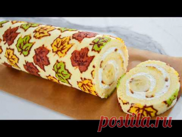 Как сделать РУЛЕТ с РИСУНКОМ? 🍁 Японский ЗАВАРНОЙ БИСКВИТ