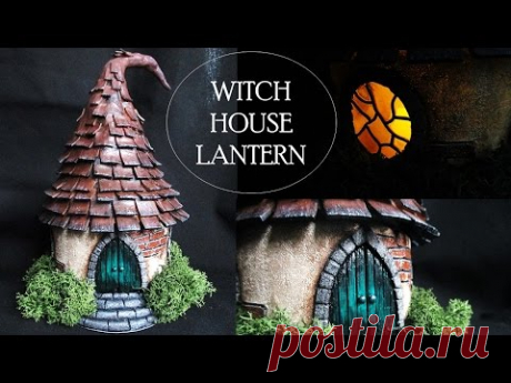 Polymer Clay Witch House Lantern Sculpture on Jar // Maive Ferrando