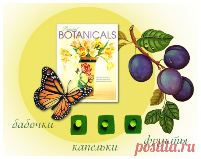 Фрукты. Бабочки. Капельки.