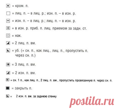Условные обозначения для вязания спицами из журнала Felice