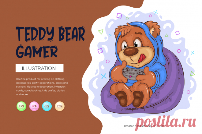 Cartoon Teddy Bear Gamer. T-Shirt, PNG, SVG.
Cartoon Teddy Bear playing a console sitting on a soft armchair. Unique design, Children's illustration. Use the product for printing on clothing, accessories, party decorations, labels and stickers, kids room decoration, invitation cards, scrapbooking, kids crafts, diaries and more.
-------------------------------------------
EPS_10, SVG, JPG, PNG file transparent with a resolution of 300 dpi, 15000 X 15000.