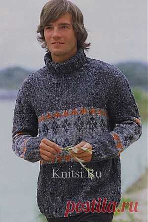 Пуловер с жаккардовым узором. Вязание для мужчин / Пуловеры / Спицами