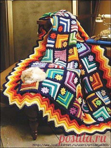 Яркий плед в стиле &quot;пэчворк&quot; (вязание крючком).