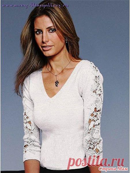 Свитер с кружевными вставками - Ирландское, брюггское и ленточное кружева - Страна Мам