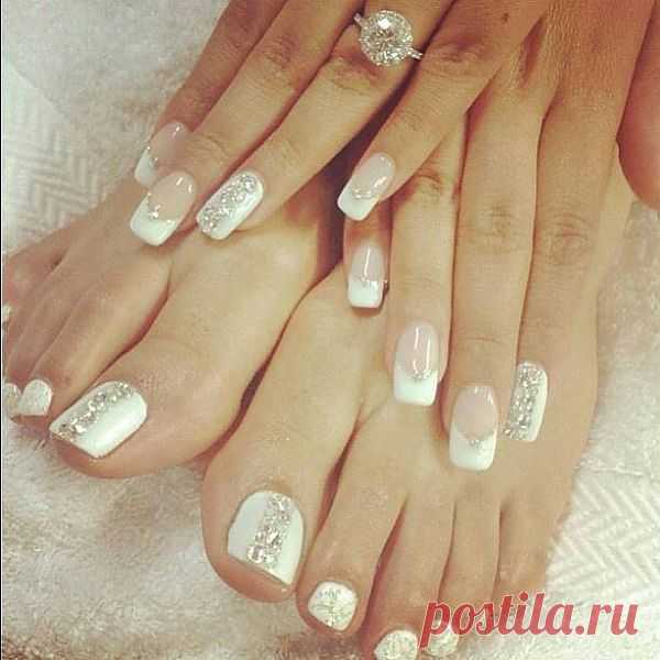 white - french manicure - bling - Wedding - nail art - ... | Beauty