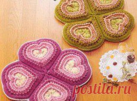 Коврик &quot;Сердечки&quot; вязаный крючком. Схема здесь https://labhousehold.com/ru/rug-hearts.html