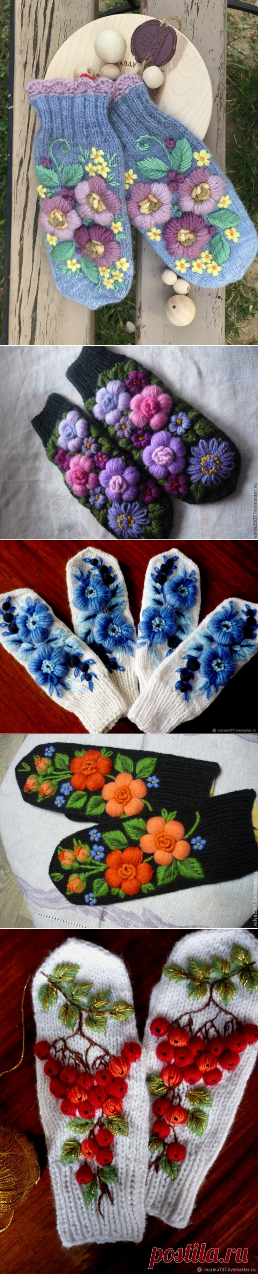 Варежки с вышивкой: идеи