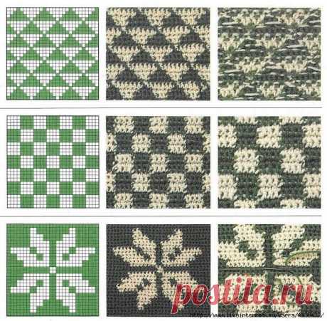 Выполнение орнаментов. Жаккард без протяжек при вязании по кругу.