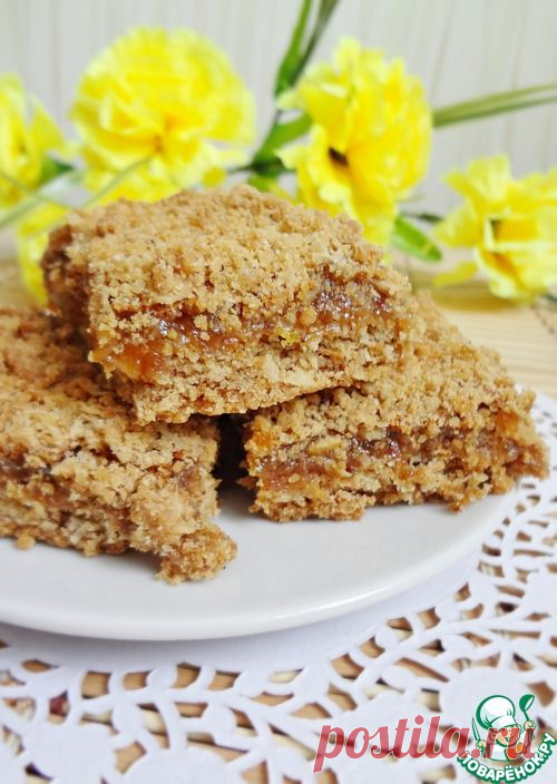 Овсяный насыпной пирог с абрикосовым джемом - кулинарный рецепт