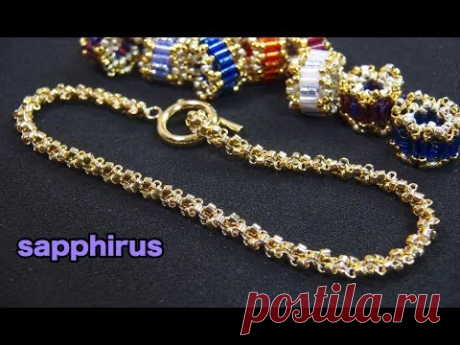 【ビーズステッチ】チェーンブレスレットの作り方☆ロンデルのブレスレット 2　How to make : Beaded chain bracelet with seed beads.