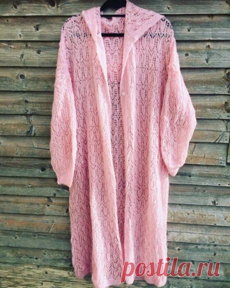 Розовый мохеровый кардиган спицами. Схема узора.