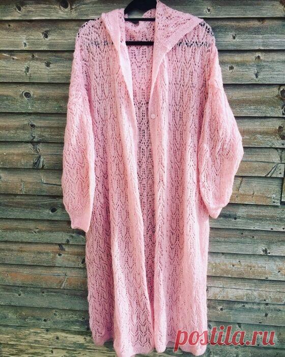 Розовый мохеровый кардиган спицами. Схема узора.