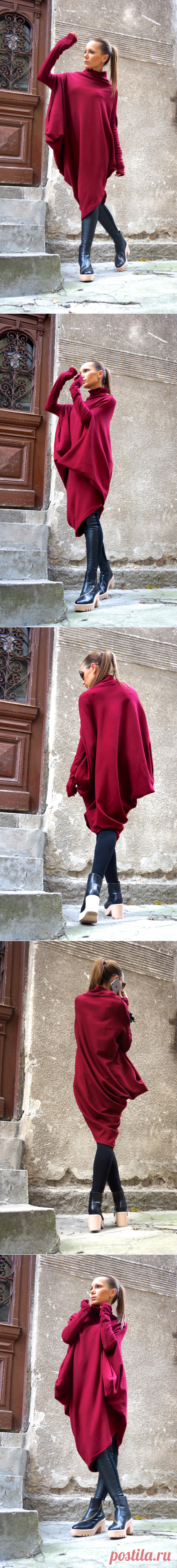 NEW Oversize Burgundy Loose Casual Top / Asymmetric от Aakasha