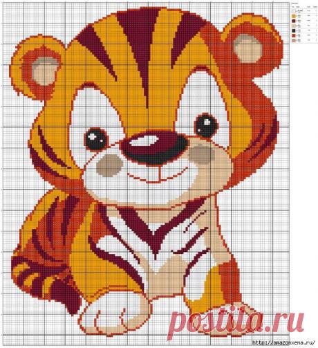 Схемы детской вышивки: тигренок, аисты, божья коровка.