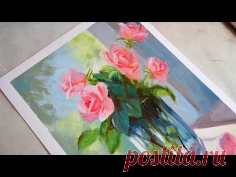 Этюд, натюрморт с розами, живопись маслом.#живопись #oilpaintings