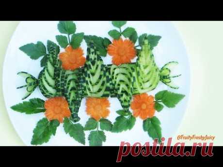 Artistic Cucumber & Carrot Flower Carving Garnish – Vegetable | Food Decorations & Designs