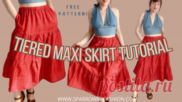 Maxi Tiered Skirt Sewing Tutorial: Free Pattern in 9 Sizes + Video - Sparrow Refashion: A Blog for Sewing Lovers and DIY Enthusiasts