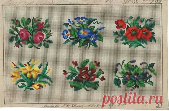 cross stitch flowers on a white background