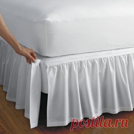 Detachable Gathered Bedskirt Detachable gathered cotton bedskirt with split corners. Attaches with Velcro®. This bedskirt is gathered at the top for an extra-luxurious look.