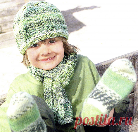 Шарф, шапочка и носки для детей спицами Шарф, шапочка и носки из меланжевой пряжи для детей, вязаные спицами